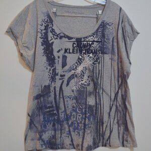 Calvin Klein Jeans Sign Prints Tie Dye Design Gray-Blue-Black Soft Top Tee XL